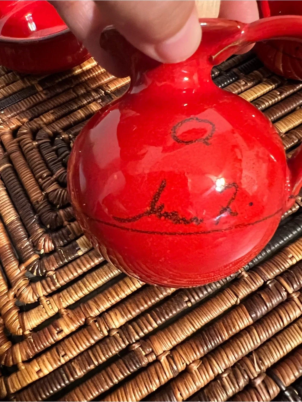 Red Oil And Vinegar Cruet Set W/ Caddy Stand Made in Italy